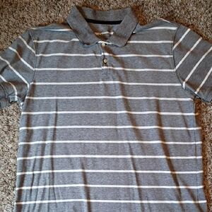 St. John's Bay Gray and White Striped Polo Shirt